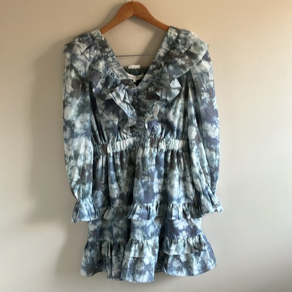 English Factory ruffle long sleeve babydoll dress NEW size medium rosette - Picture 2 of 8